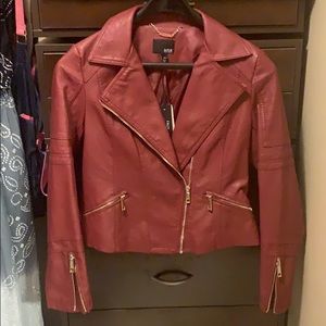 a.n.a. Red Faux-Leather Moto-Zip Jacket